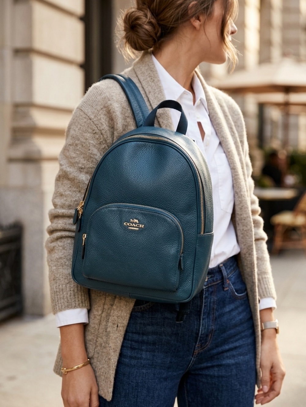 Coach Pebble Leather Backpack in Teal Blue